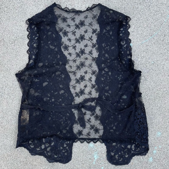 Vintage lace sheer vest preloved XS made in USA open front boho peasant festival - Picture 2 of 6